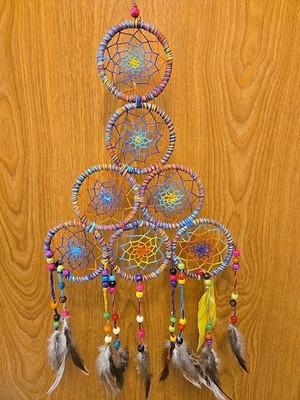 Hanging 16 In Rainbow Dream Catcher Nepal Dreamcatcher Handmade Feathers New