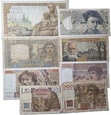 Vintage France Banknotes Lot Banque de France Francs 5 20 50 100 1000 Circulated