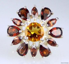 Garnet Pear  Marquise  Round Citrine Flower Ring 925 Sterling Silver, 4.60 Cts