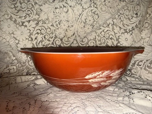 Vintage PYREX Mixing Bowl AUTUMN HARVEST WHEAT RUST CINDERELLA 444 4QT 10.5"