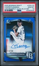 2025 Bowman Draft Cooper Flemming 1st Chrome TRUE Blue Auto /150 - PSA 10