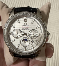 OMEGA Seamaster Automatic Moon Phase Date Silver Dial Black Leather 50m 40-43mm