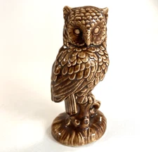 Ceramic Owl Figurine Woodland Cottage Core Brown Glazed Owl Statue Decor 5.25”