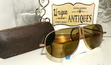 RARE 1930 s SPORTGLASS SUNRAY MOTORCYCLE/AVIATOR SUNGLASSES W/CASE BOX 58 AO RB
