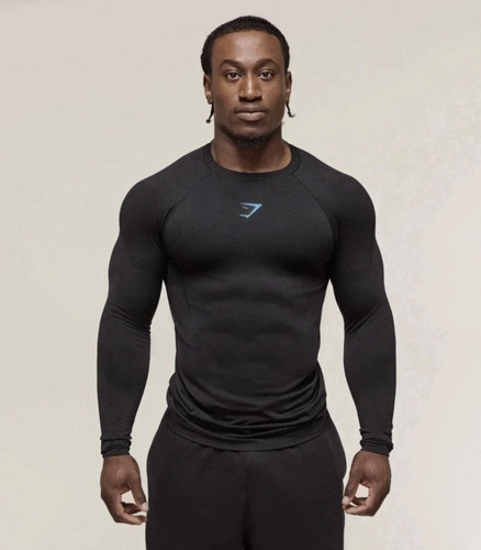 T-shirt Gymshark Onyx 5.0 Seamless - Manches Longues Noir/gris Clair, Taille XL Homme - Neuf Avec étiquettes