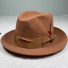 Untouchable Capas Wool Fedora Hat With Feather XLarge USA Light Brown XL