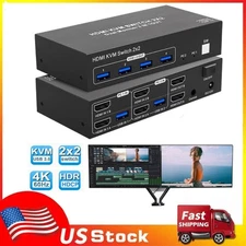 4K 60Hz Dual Monitor HDMI KVM Switch 2x2 USB 3.0 Extended Display For PC Laptop