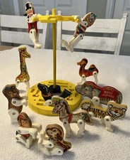 Vintage 1963 Fisher Price Junior Circus Set #902 Animals Figures Wood Incomplete