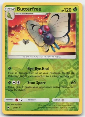 Butterfree SM - Burning Shadows 3/147 Rare Grass Reverse Holo LP