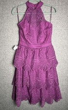 Lipsy Premium Pink Fuscia Tiered Ruffle Lace Sleeveless Halter Neck Dress 6/Med