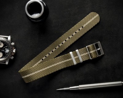 18 | 20 | 22 mm Nato Strap Uhrenarmband Premium Twill Nylon Khaki Sand gestreift