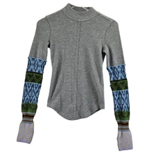 We The Free Gorgeous Cuffs Thermal Top Womens XS Gray Multicolored Knit Bohemian