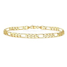 HIKARITO 6mm 14K Gold Figaro Link Bracelet for Men Women, 14K Diamond-C