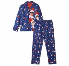 Elf on the Shelf Boy's Christmas Holiday Navy Flannel Pajama Set Size M 8/10