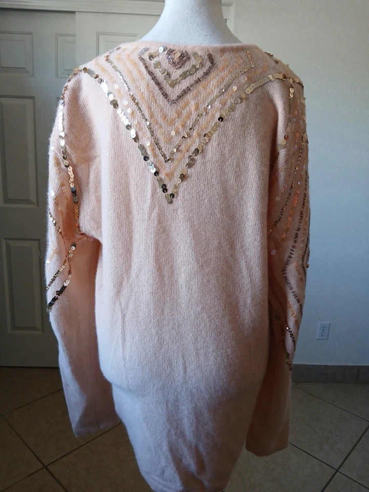 Outlander Womens Lambswool Angora 1X Sequin Embellished Sweater Pink / Coral - Image 3 of 4