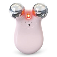 Pink Dual Roller Facial Massager Vibrating Handheld USB Rechargeable 2 Heads
