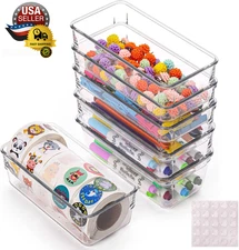 6Pcs Clear Plastic Drawer Organizers Tray 6" X 3" Storage Bins with 24Pcs Non-Sl