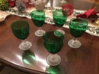 Vintage Art Deco Depression Emerald Green Bubble Base Water Glasses Set of 5