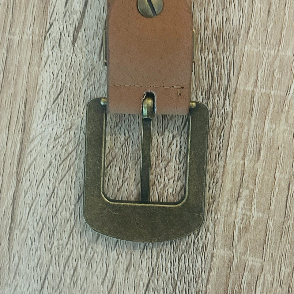 VEGAN LEATHER BOHO STYLE BELT BROWN SIZE SMALL METAL BUCKLE AND TIP - image 3 of 4