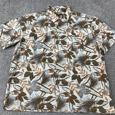 Van Heusen Studio Shirt Men's XXL Brown Green Leaf Print Casual
