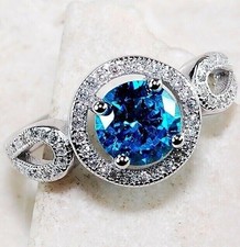 3CT Aquamarine  Topaz 925 Solid Sterling Silver Ring Sz 6 UB4-2