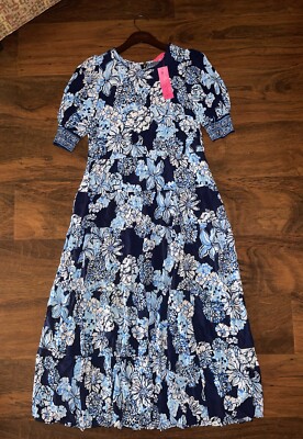 Lilly Pulitzer Ameilia Elbow Sleeve Midi Women's Dress Low Tide Navy : 6 Lilly Pulitzer Ameilia Elbow Sleeve Midi Women's Dress Low Tide Navy : 6