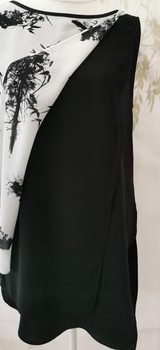 Como Nuevo Top de Terciopelo Damas Talla 12 Negro Blanco Gris Floral Túnica Sin Mangas Cuello Redondo - Imagen 5 de 24