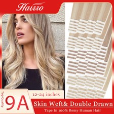 Tape In 9A 100 Remy Real Human Hair Extensions 10pcs Skin Weft Balayage Blonde