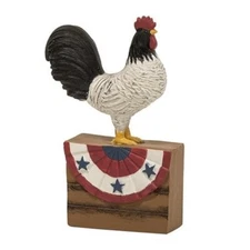 New Primitive AMERICANA ROOSTER HEN BLOCK SHELF SITTER Farmhouse Figure Resin