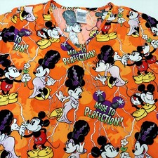 Disney Scrub Shirt Womens S Orange Medical Nurse Halloween Mickey Minnie Franken