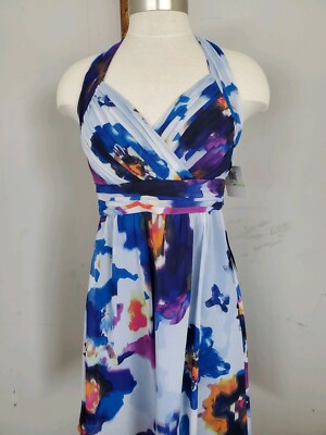 Donna Morgan Blue floral Halter dress size 4 NWT