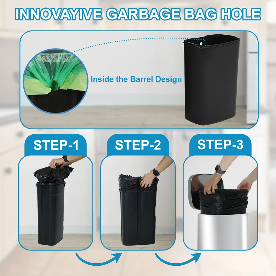 13加仑(50升)不锈钢垃圾桶带盖-可拆卸内桶 — 第 4/4 张图片