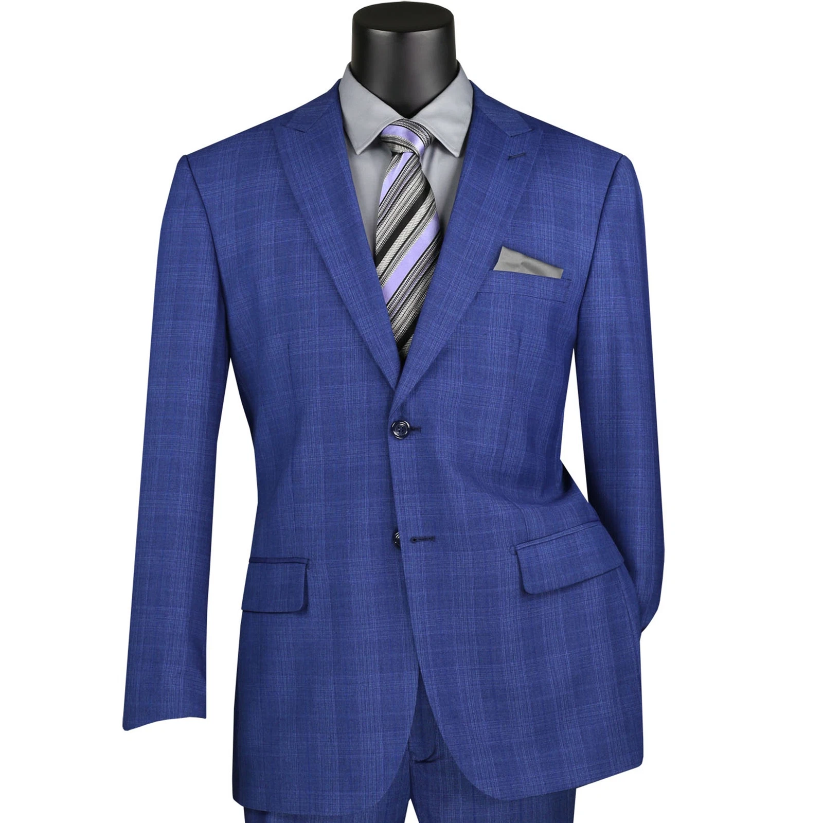 VINCI Men's Blue Glen Plaid 2-Button Classic-Fit Suit w/ Peak Lapel - NEW