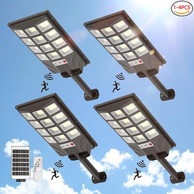 1-4PK 4000W Commercial Solar Street Lights Outdoor Dusk to Dawn Bright Road Lamp