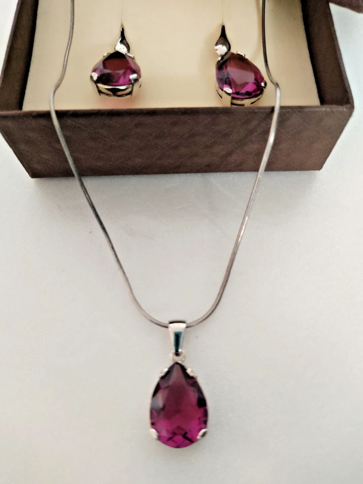 GIOIELLI ARGENTO 925 CON PIETRA AMETISTA. Collana e orecchini. - Immagine 4 di 4