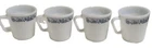Vintage Pyrex OLD TOWN BLUE ONION Set Of 4 Milk Glass Coffee Mugs