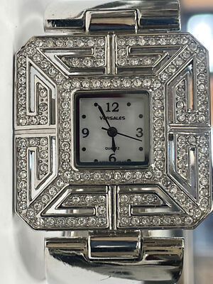 Versales Mother of Pearl Dial Metal Cuff Style Band Rhinestone Quartz Ladies Wat