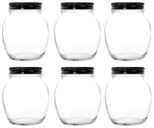 Nakpunar 6 pcs 12 oz Globe Jars with Black Lids - Holds 1 lb Honey