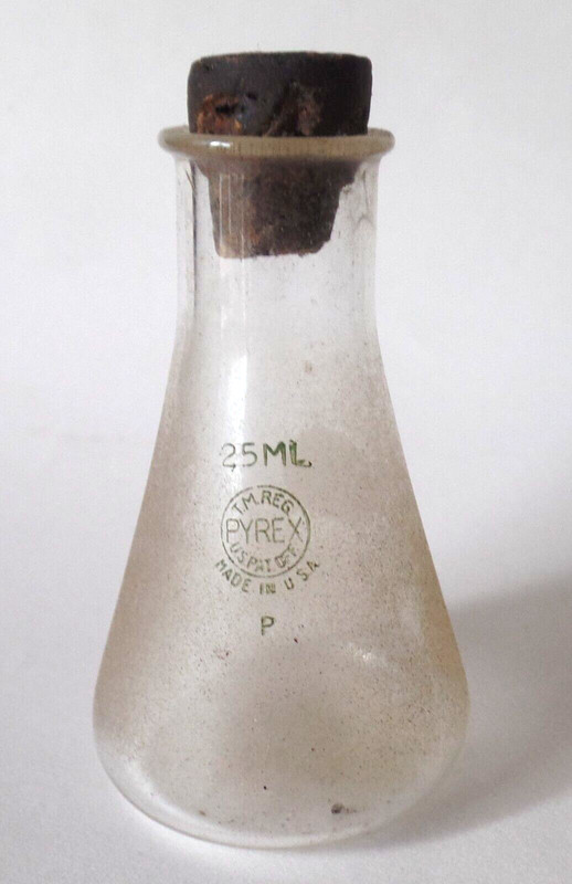 Antique Vintage Small Clear Glass PYREX 25ml Erlenmeyer Flask with Loose Cork
