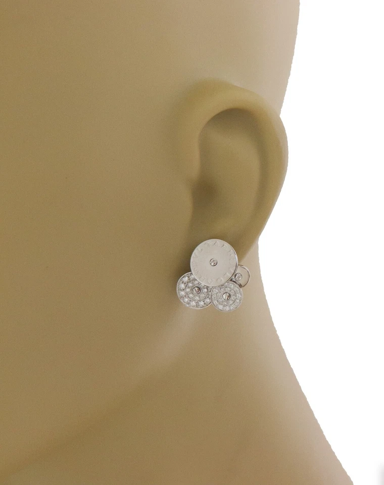 Bvlgari Cicladi Diamond 18k White Gold 3 Discs Huggie Earrings - Image 2 of 4