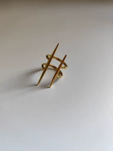 Abstract Ring Double Bar Gold Statement Contemporary Exaggerate Modern Geometric