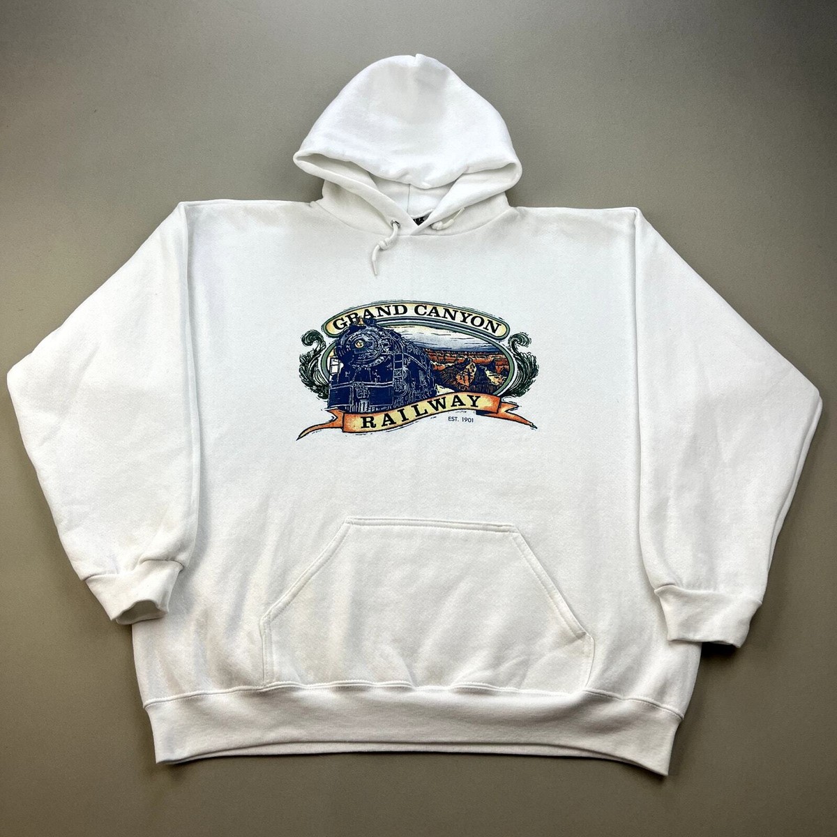 Vintage Trail Railroad Hoodie Sweatshirt Adult Large White Grand