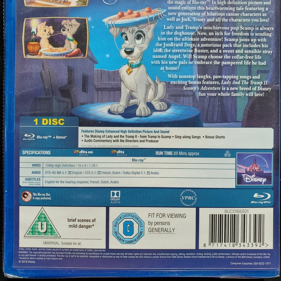 Lady and the Tramp 2: Scamp's Adventure [Blu-ray] [Region Free] Disney Universal - Image 3 of 4