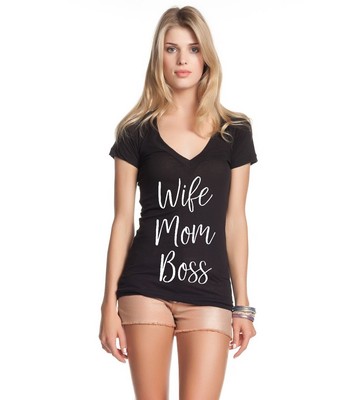 Wife Mom Boss Women's V-Neck Mother's Day Life New For Wife Ladies Empower Tee