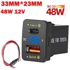 48W 12V Blue USB Car Fast Charger Socket Voltmeter Adapter For Toyota Type-C PD