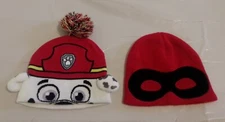 Boy's MULTI BRAND Red & White W/ Logo Incredibles & Paw Patrol Knit Beanies (2)