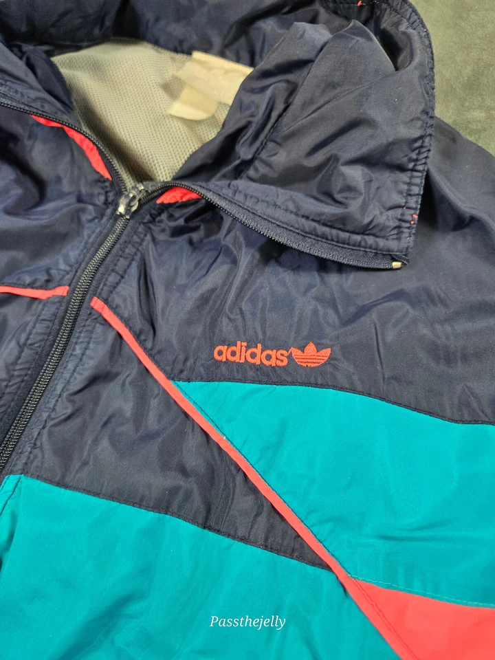 Chaqueta Adidas De Colección Extra Grande Azul Rosa Neón Color Bloque Pista Años 80 Cremallera Completa Foto 2 de 4