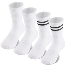 Kids Boys Crew Socks - 4 Pack Ribbed Towel Small White and Striped White