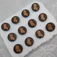 Antique Halley's Comet Crescent Moon Face Metal Celluloid Buttons Lot of 12