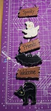 Spooky Halloween Bat Ghost Black Cat Decor Sign Excellent Condition Fall 